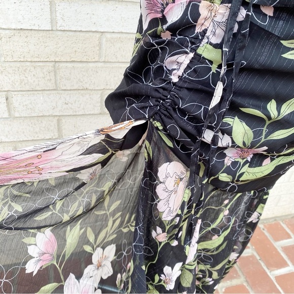 Guess Black Floral Maxi Dress Nadira Metallic Sheer Sleeveless Size XL - Picture 5 of 16